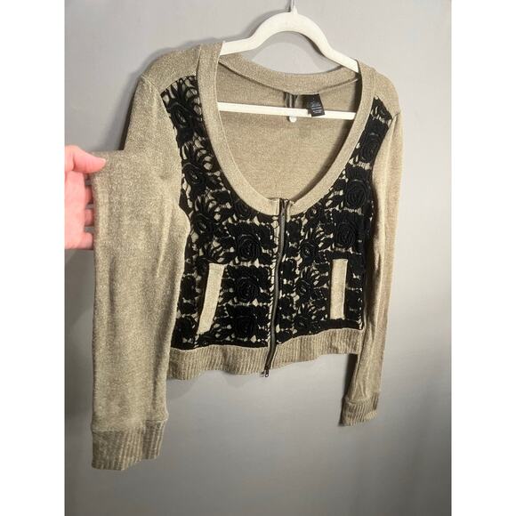 BKE Full Zip Cardigan Cropped Lace Pockets Coquette Fairy Sz L Grunge Y2K - Picture 13 of 16